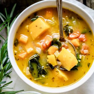 closeup of the bowl of vegetable soup