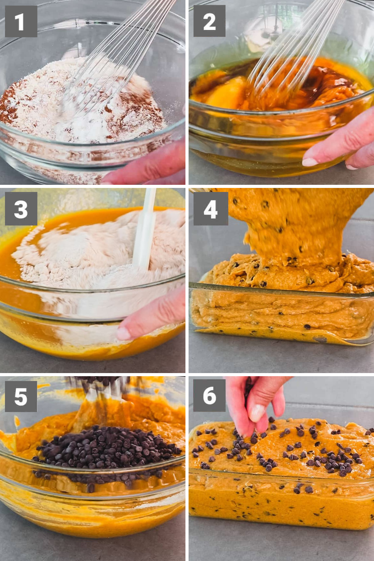 healthy chocolate chip pumpkin bread step-by-step photos