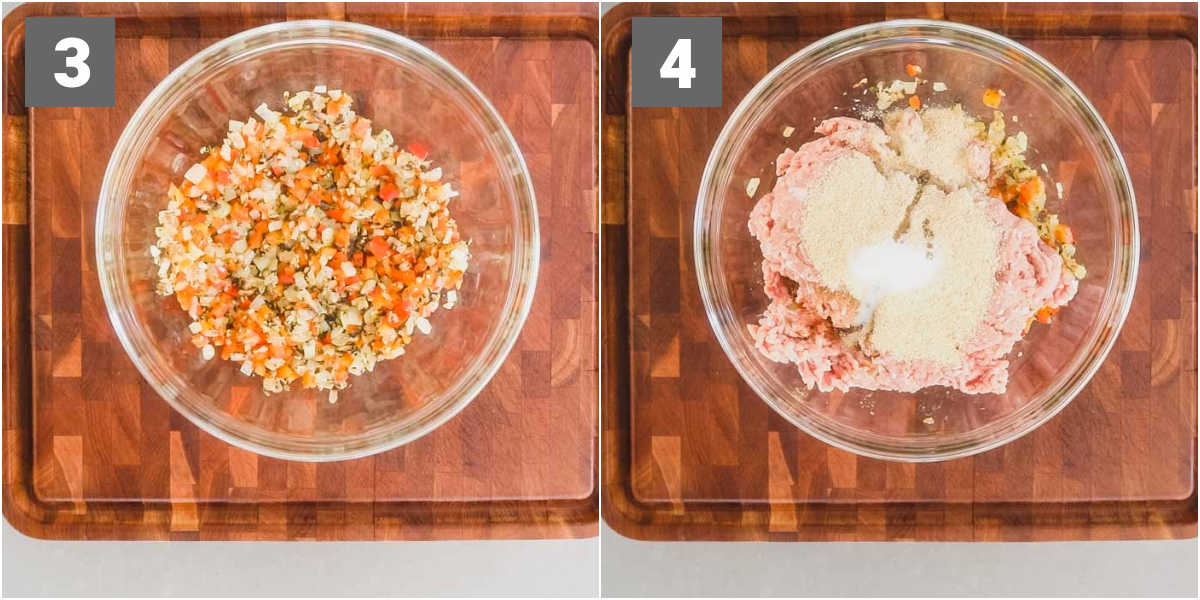 let the veggies cool and combine the filling in a bowl