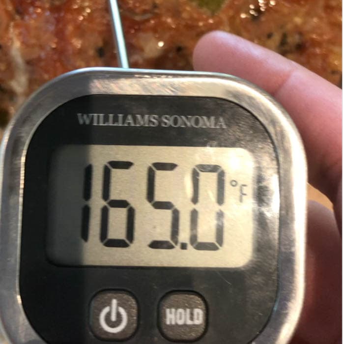 Internal temperature of the meatloaf on digital thermometer display