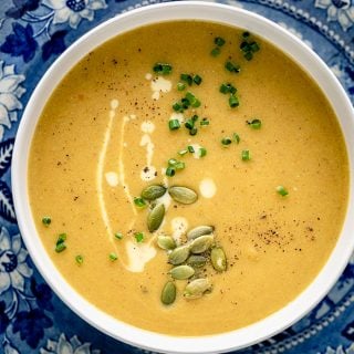 close up of roasted pumpkin soup