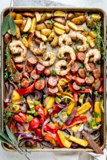 The recipe on the sheet pan from overhead