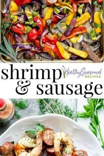collage of  Shrimp and Sausage