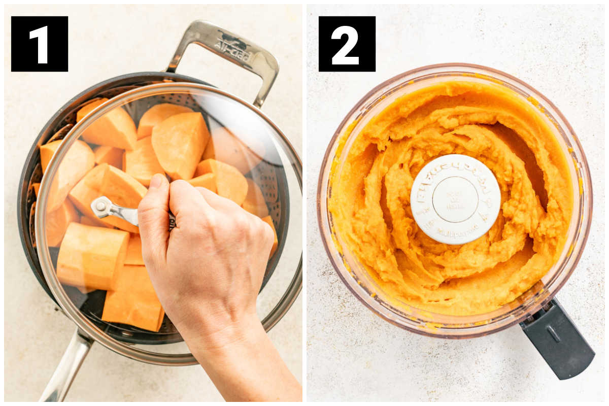 cook and mash the sweet potatoes