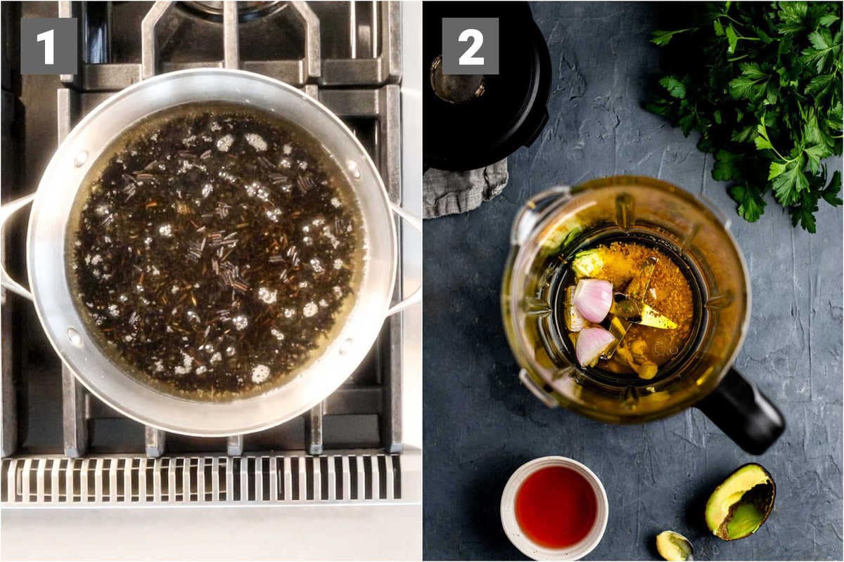 cook the rice and make the dressing