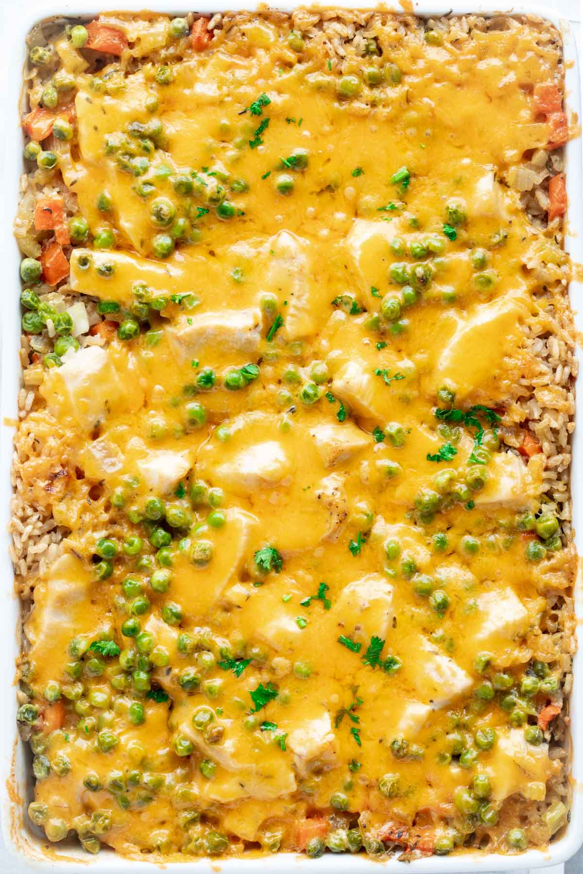 cheesy topping of the casserole