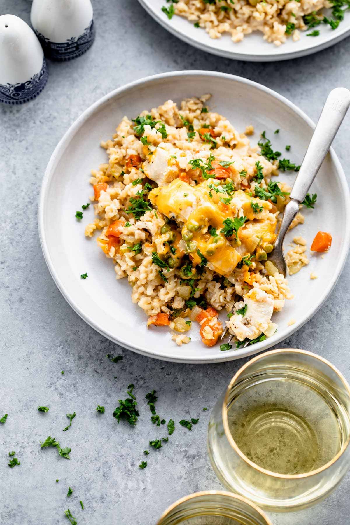a serving of the casserole on the plate