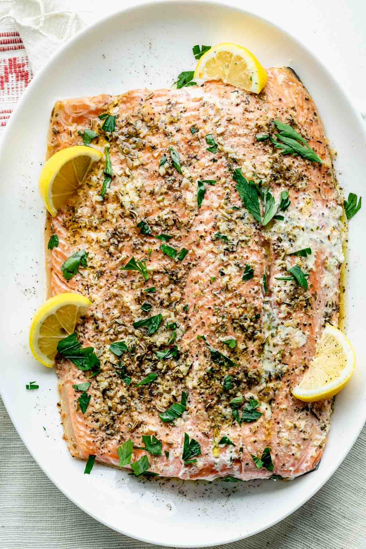 the salmon on a platter