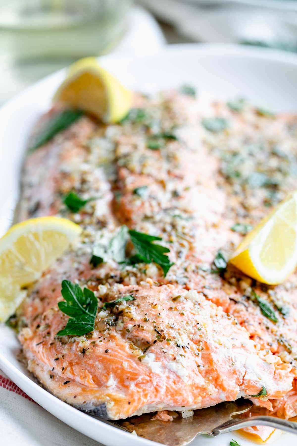 close-up of the salmon from the side