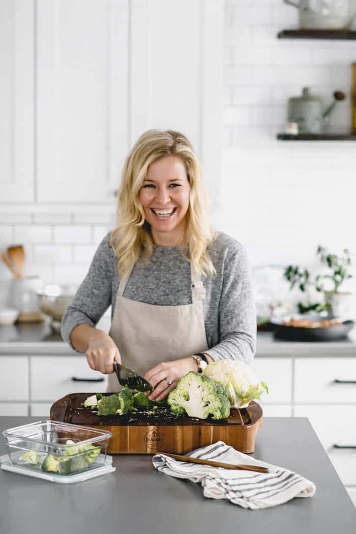 Katie Webster cutting broccoli and cauliflower