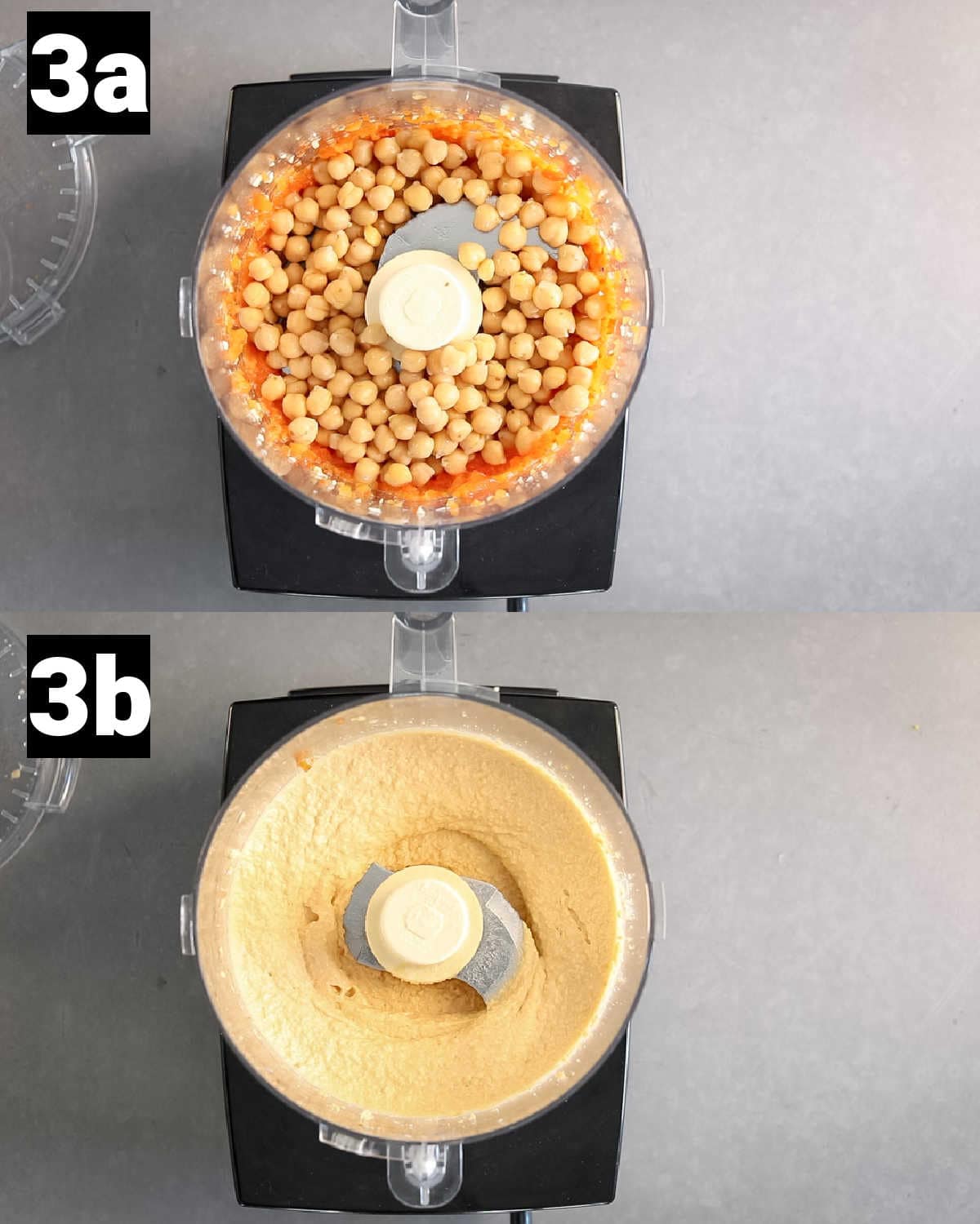 blend chickpeas into hummus with a food processor