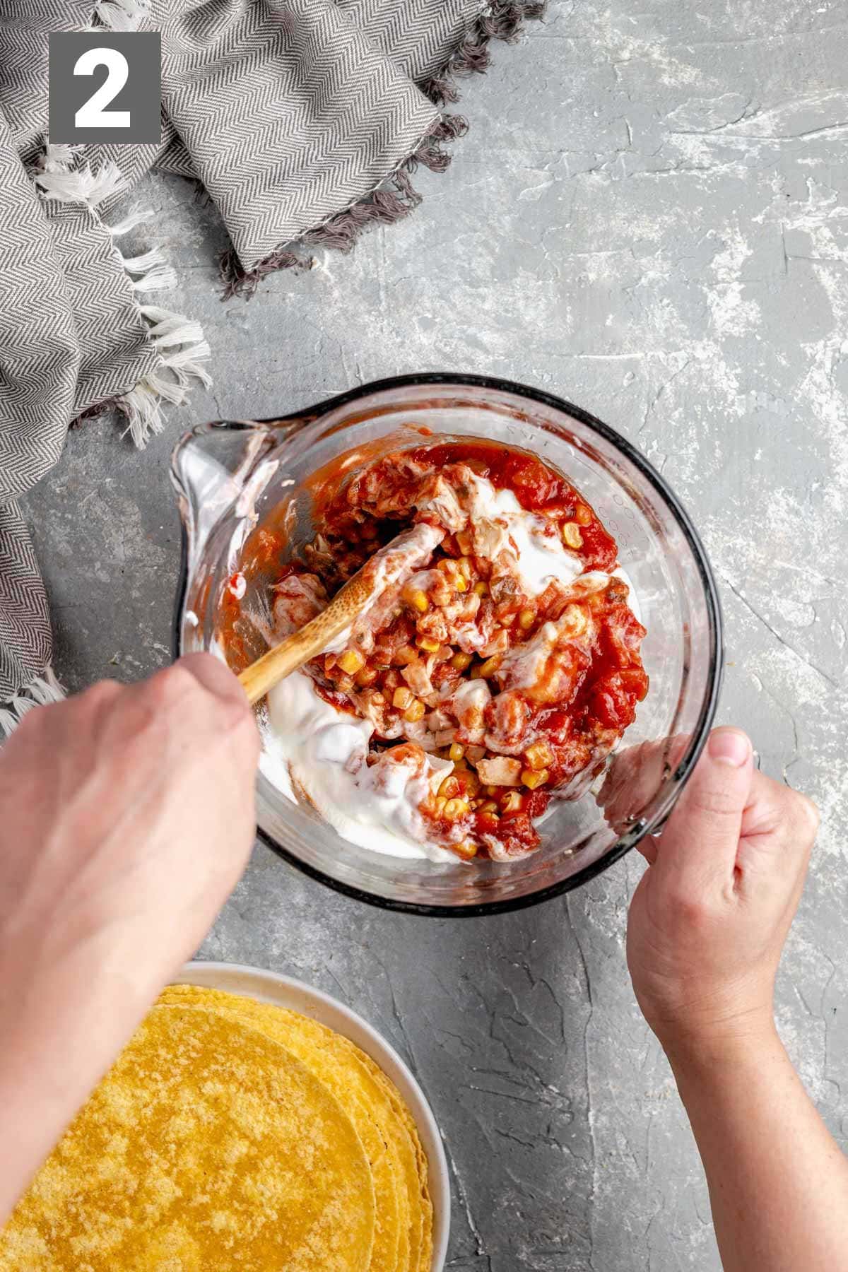 mix the filling for the enchilada in a bowl