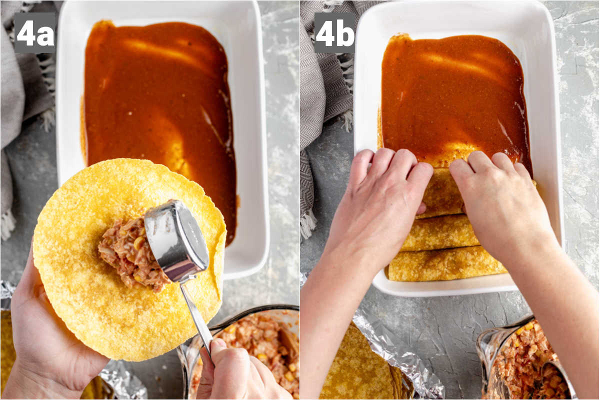 filling and rolling the enchiladas