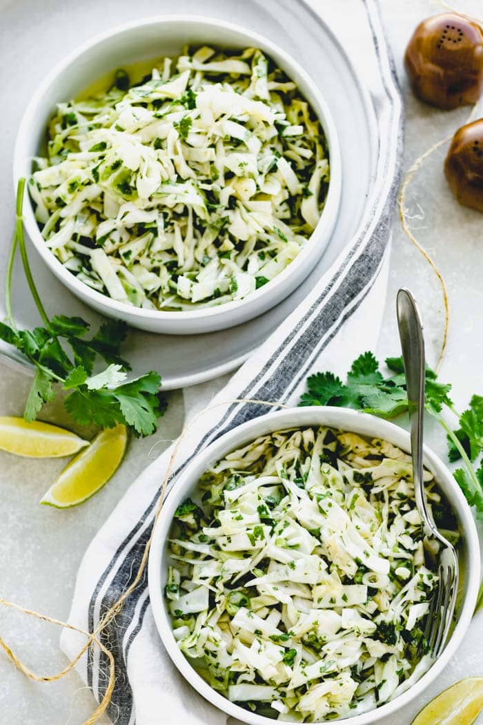 two dishes of coleslaw overhead