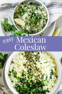 a collage of two photos of Mexican Coleslaw with text overlay