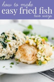 Pan fried fish with text overlay