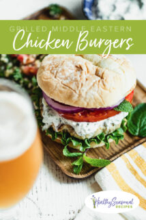 three-quarter angle of chicken burger with tabbouleh