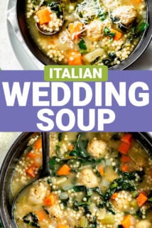 WEDDING SOUP PHOTOS WITH TEXT OVERLAY IN THE CENTER OF THE COLLAGE