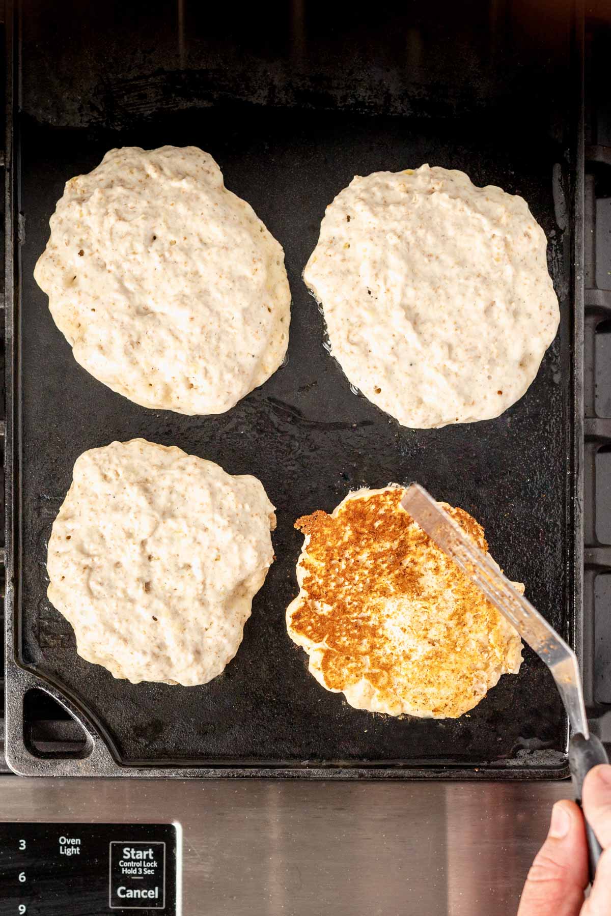 flipping the pancakes
