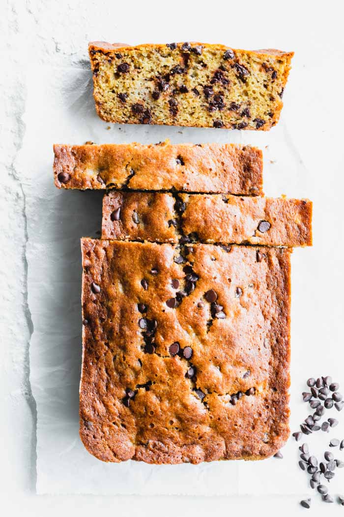 overhead of loaf of banana bread