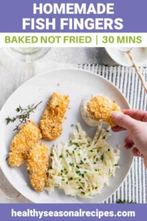 a fish stick getting dipped into tartar