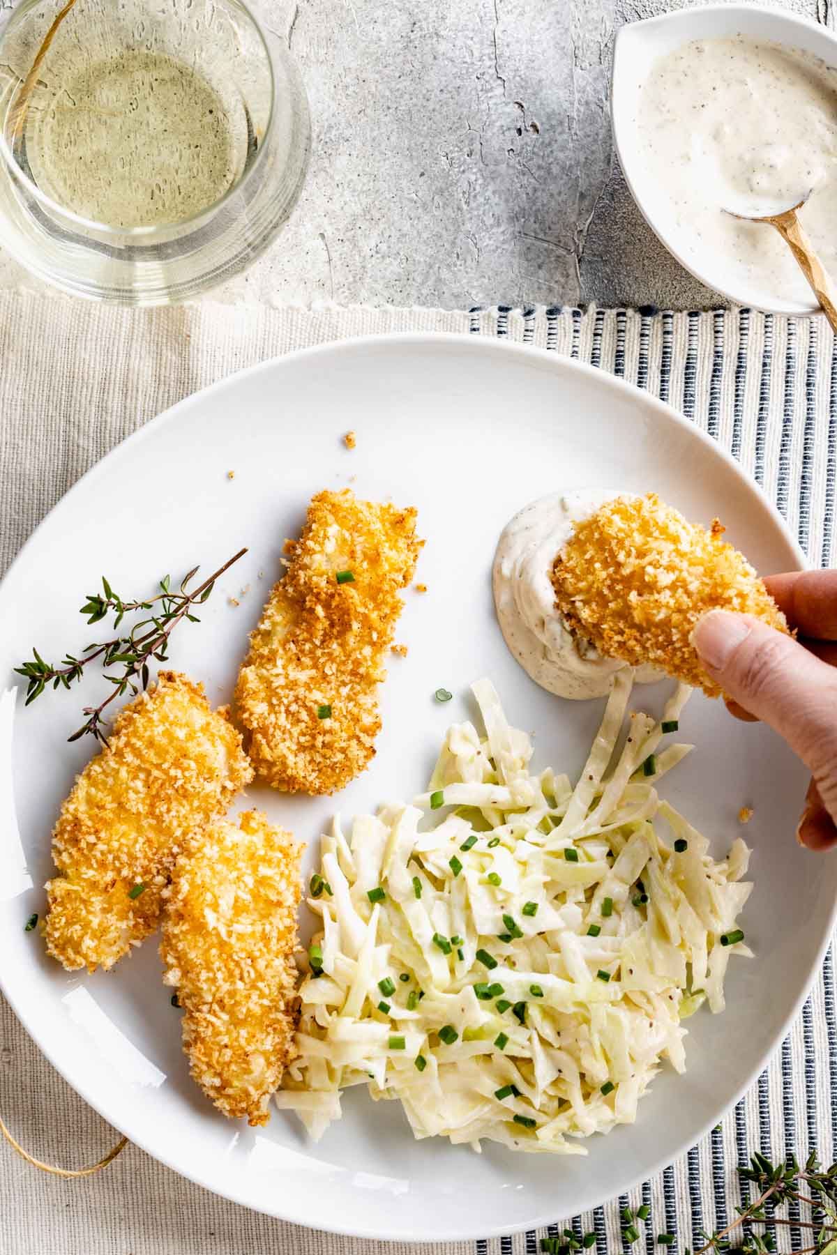 dipping the stick into the tartar, viewed from above