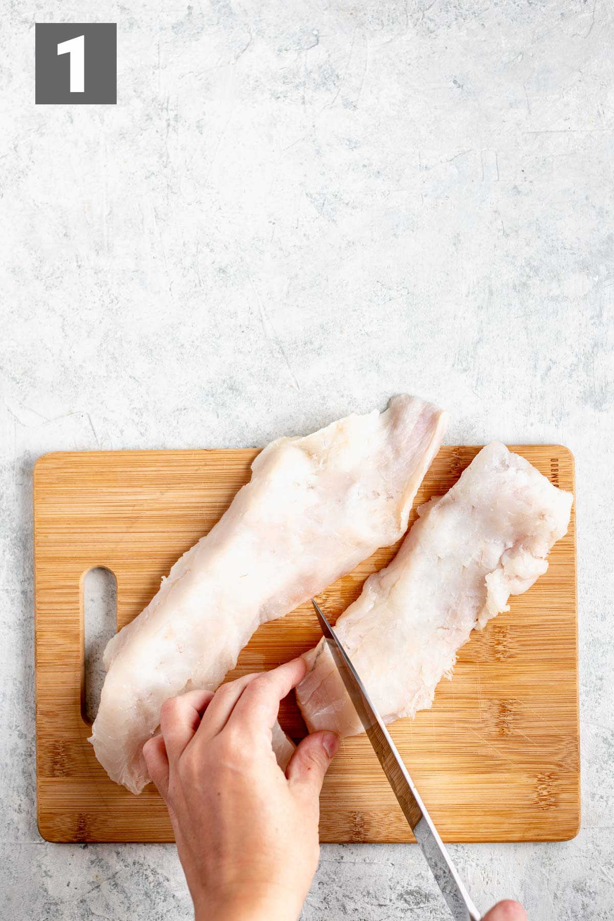 cut the fish into strips for the fingers