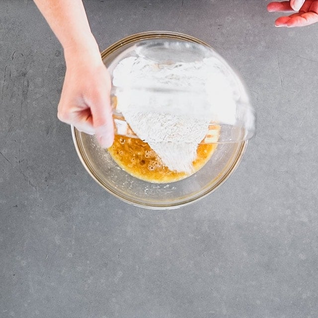 Add the dry mix to the wet mix and blend gently with a silicone spatula