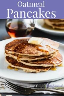 a stack of pancakes with butter and syrup