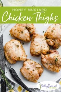 chicken thighs with text overlay