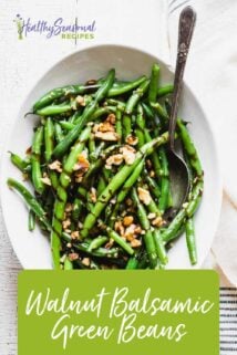 closeup overhead of green beans with text overlay