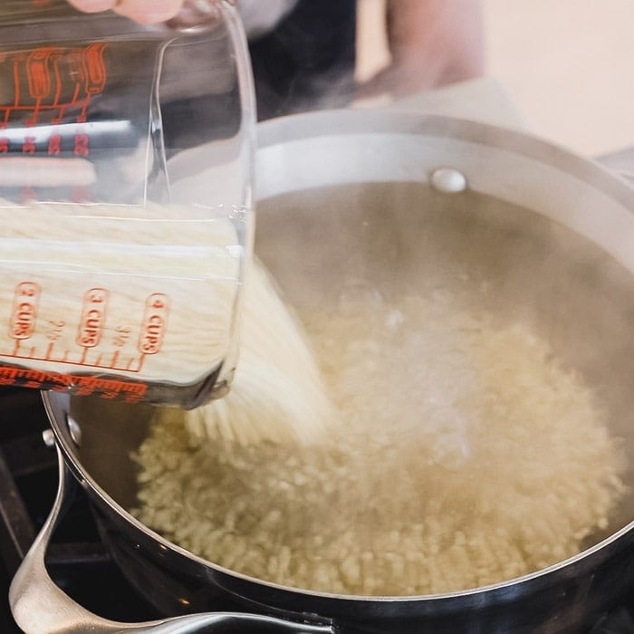 Add israeli couscous to boiling water.