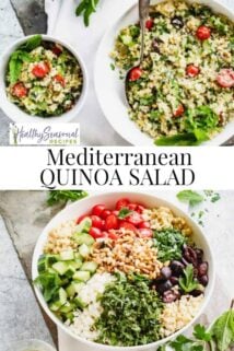 Quinoa salad collage with text in the center