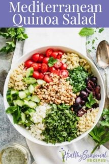 Composed overhead quinoa salad