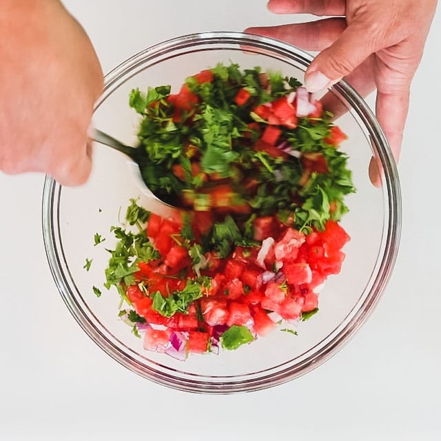Add lime juice, salt and cilantro and stir to combine.