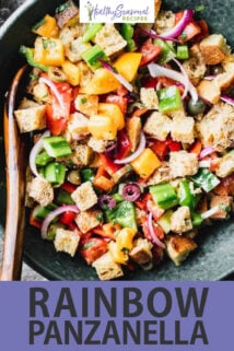 vegetable panzanella salad text overlay