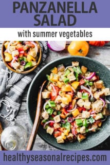 vegetable panzanella salad text overlay