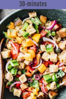 vegetable panzanella salad text overlay