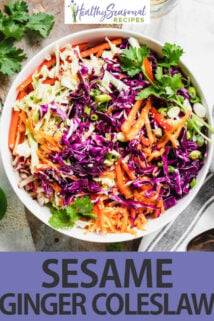 overhead white bowl sesame ginger coleslaw