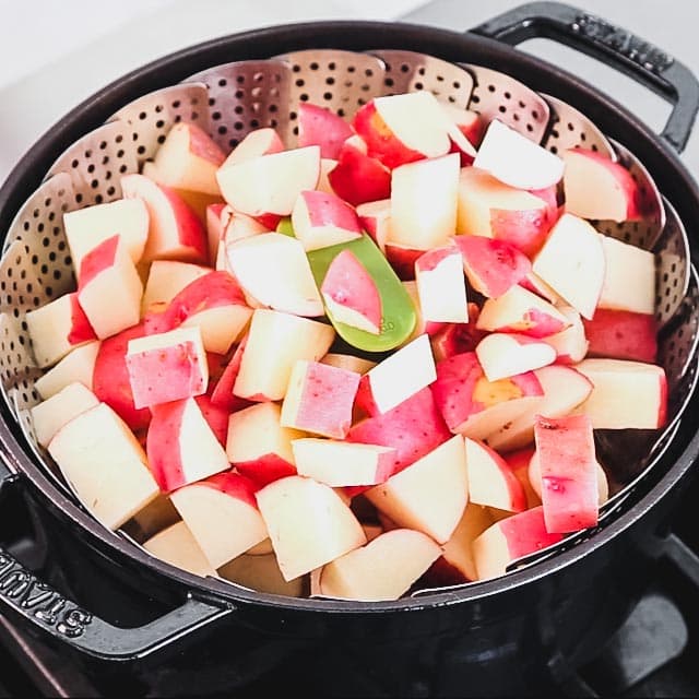 potatoes in a steamer