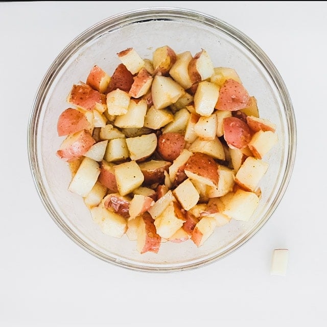 Let the potatoes absorb the dressing for 10 minutes