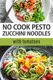 pesto zucchini noodles text overlay