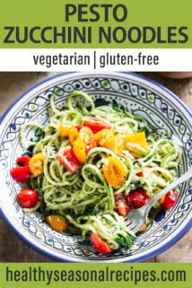 pesto zucchini noodles text overlay