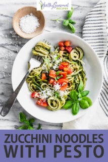 pesto zucchini noodles text overlay