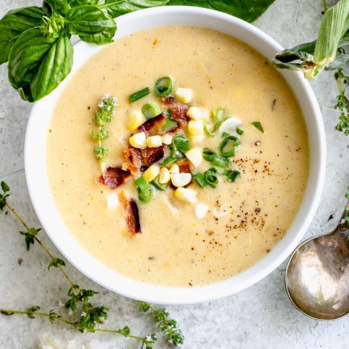 close up of corn chowder