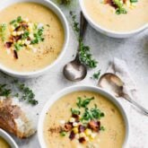 Three bowls of chowder.