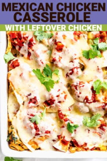 Mexican chicken casserole with text overlay