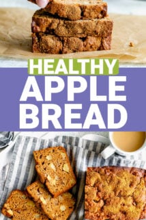 the apple bread sliced with text overlay