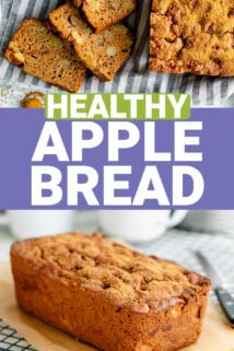 the apple bread sliced and whole with text overlay