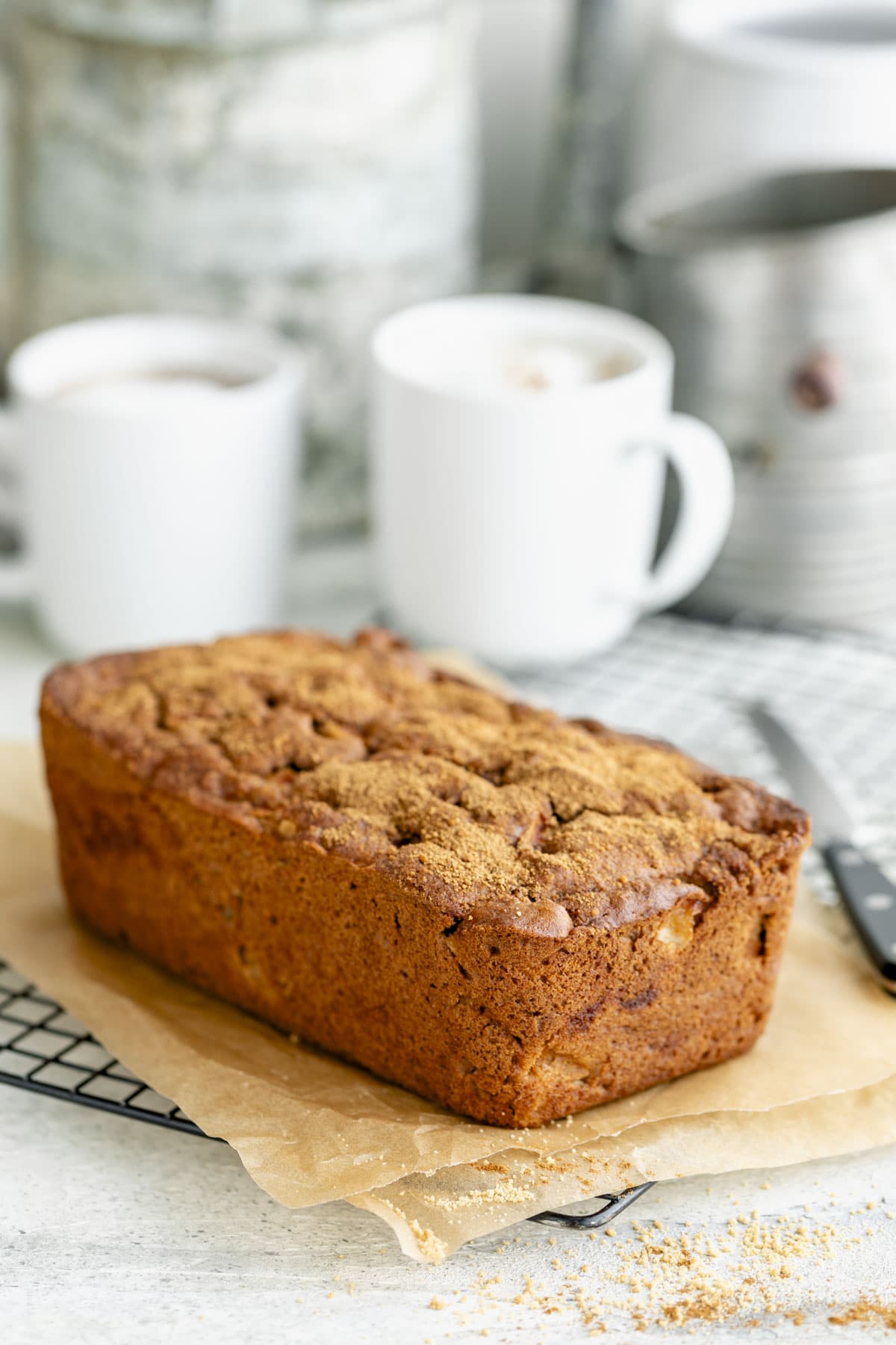 a loaf of the apple bread from the side